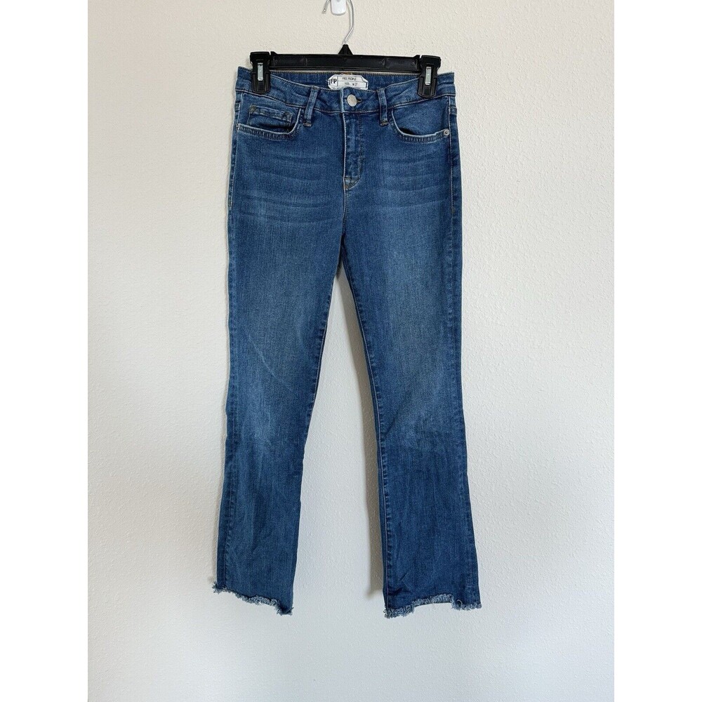 Free People Straight Leg Denim Jeans Women's Medium Wash Frayed Raw Hem Size 27